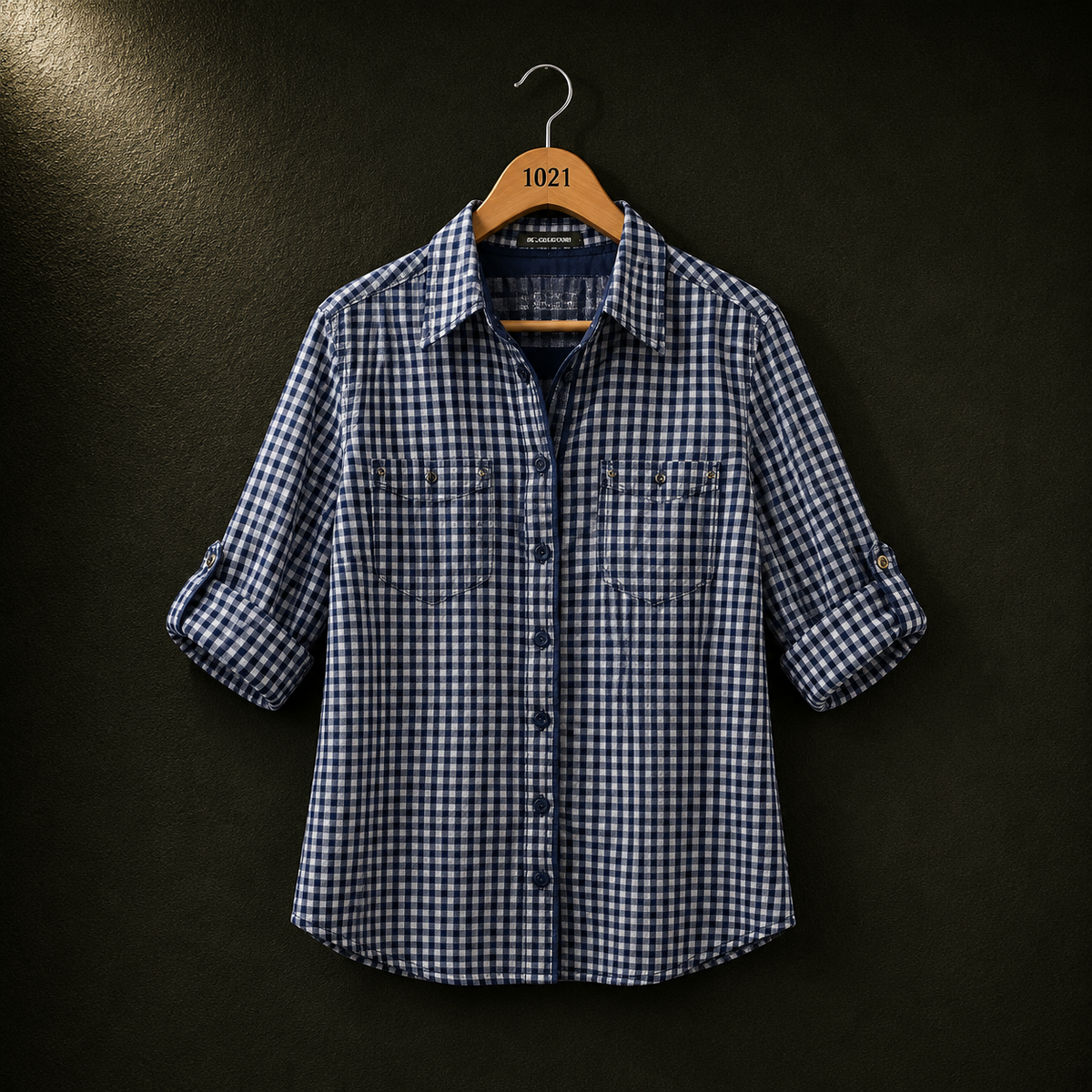 BONNITA Blue Gingham Cotton Button-Up Shirt for Women | BONNARE