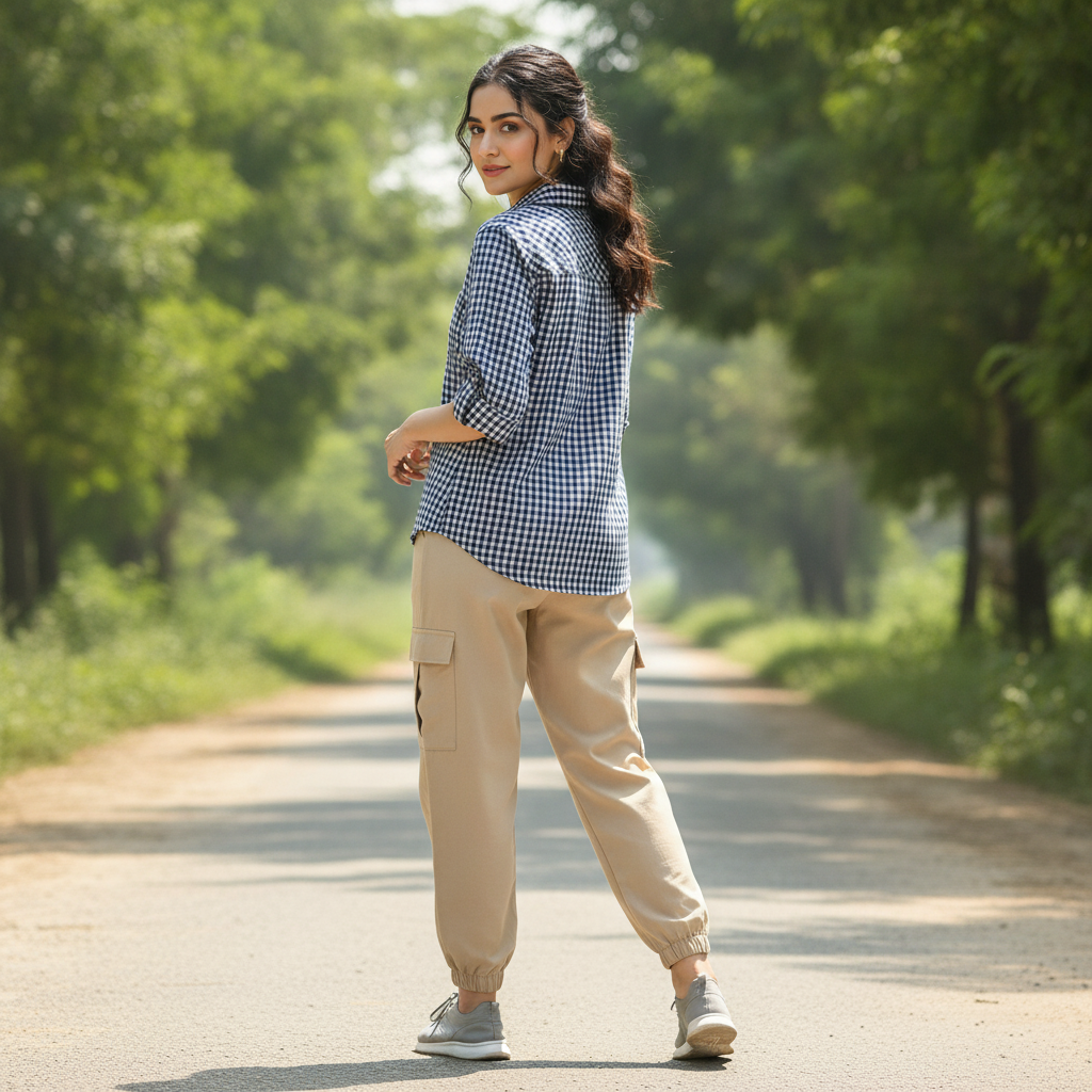 BONNITA Blue Gingham Cotton Button-Up Shirt for Women | BONNARE