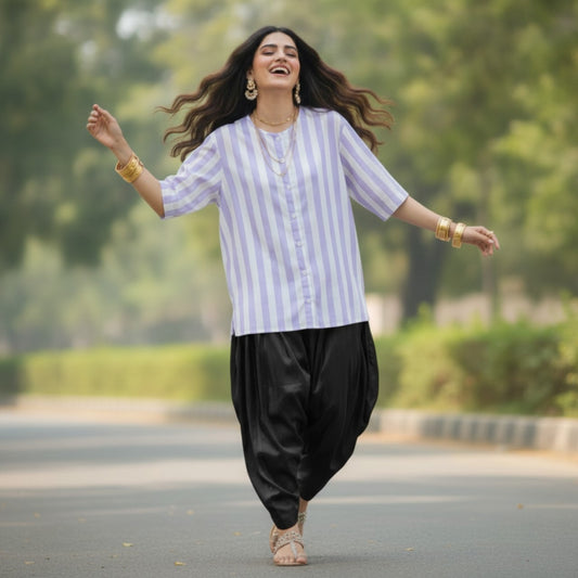 BONNARE Lavender & White Vertical Stripe Cotton Shirt for Women