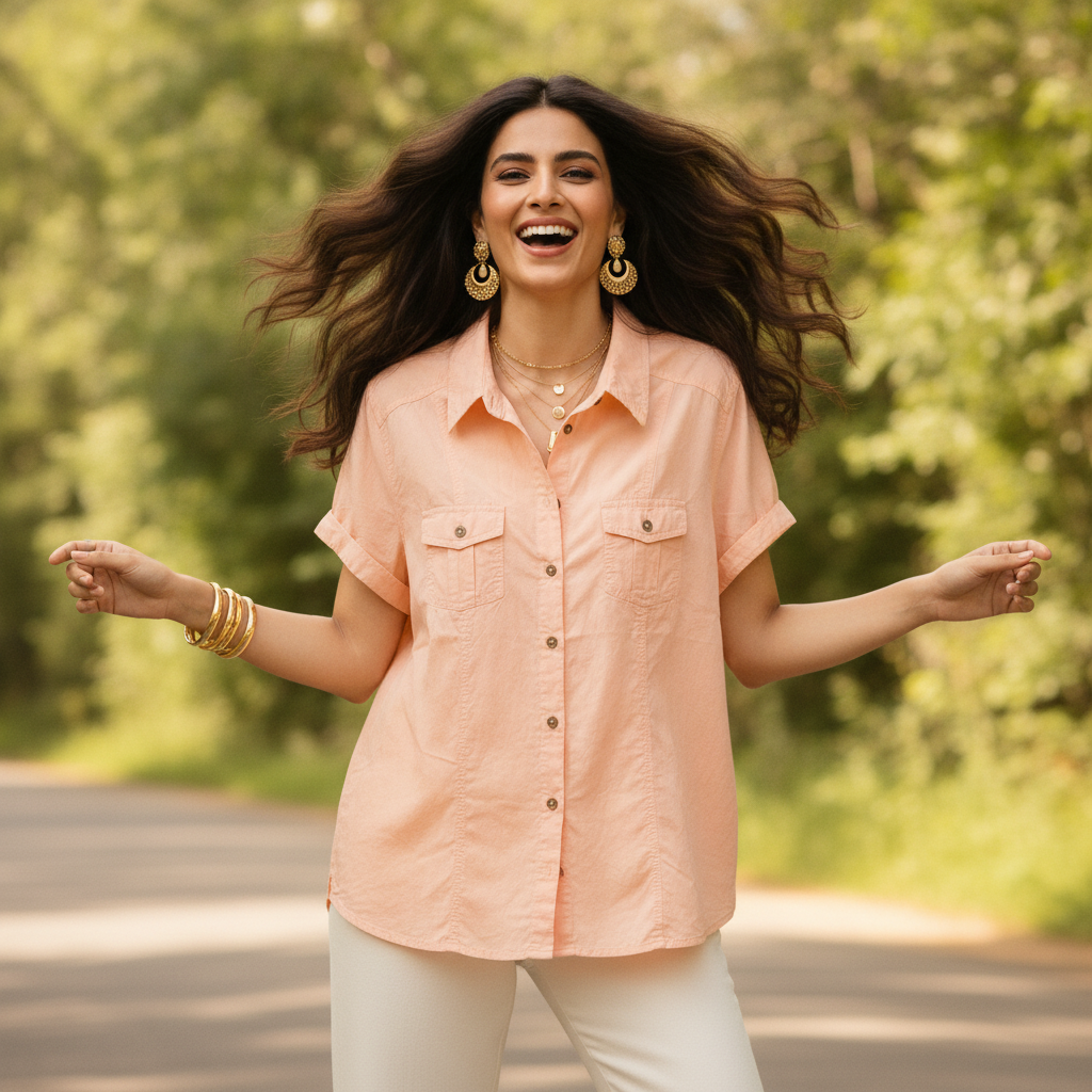 Bexleys Peach Utility Cotton Shirt for Women