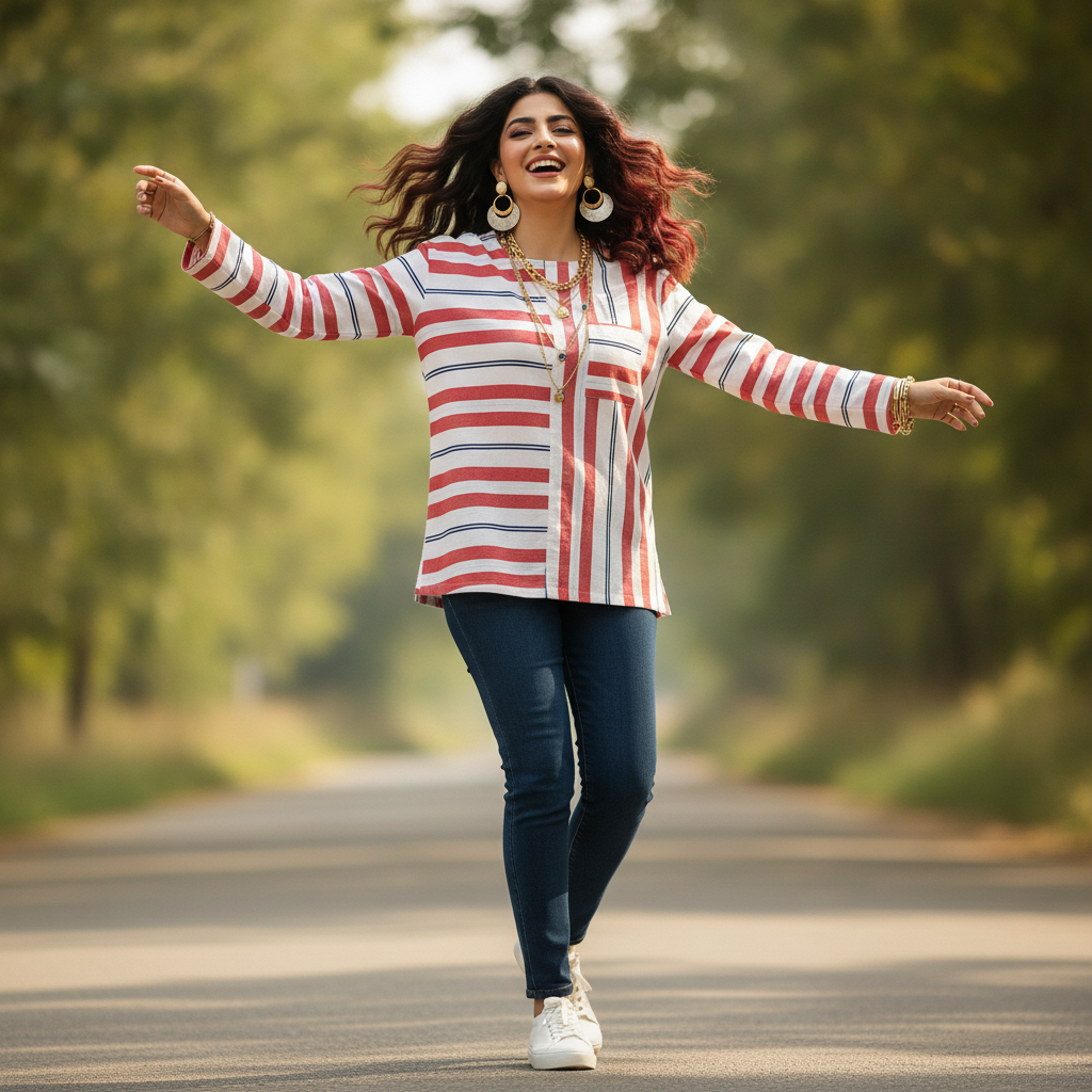 Esprit Red Multi Stripe Cotton Top for Women