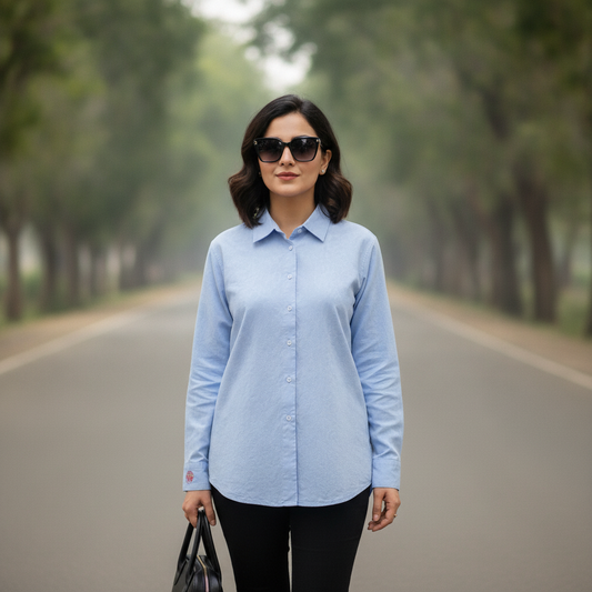 Russell Light Blue Classic Cotton Shirt for Women