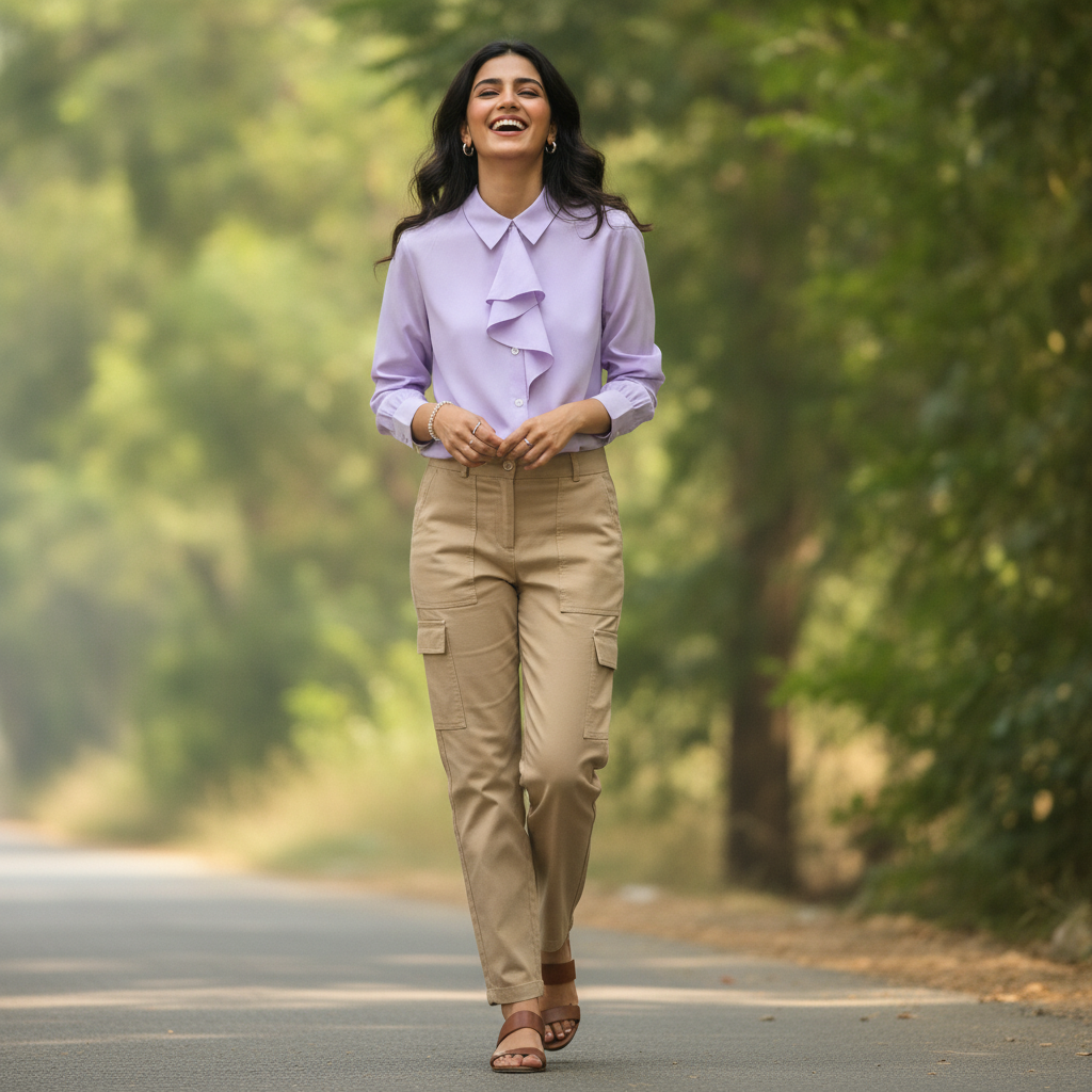 Women's Lavender Ruffle Front Blouse