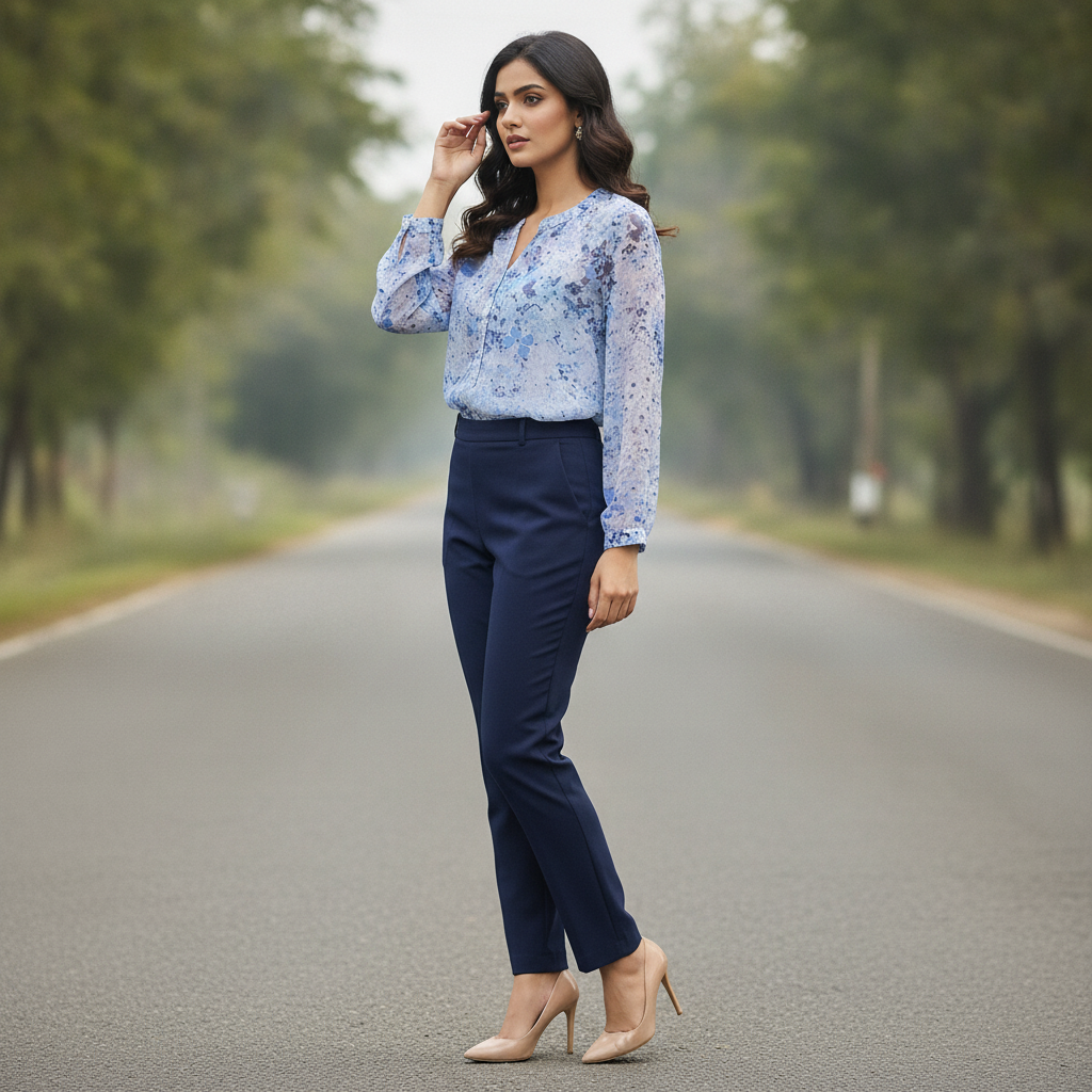 Women's Blue Floral Georgette Top