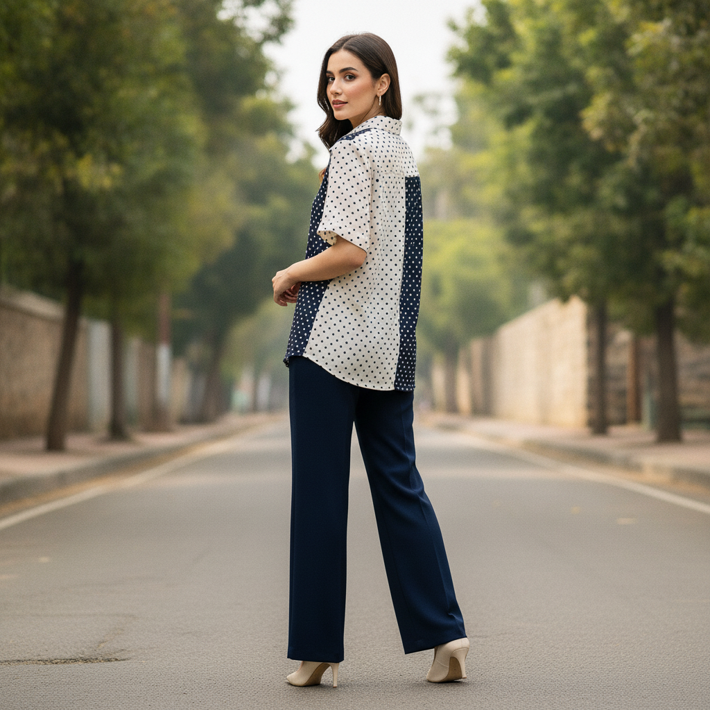 Bonnare Black & White Polka Dot Cotton Shirt for Women | Casual Button Down