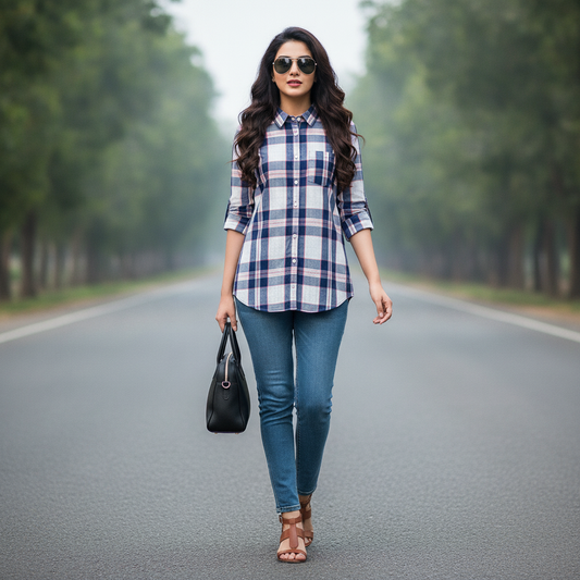 Tommy Hilfiger Checked Cotton Shirt for Women | Classic Plaid Casual Shirt