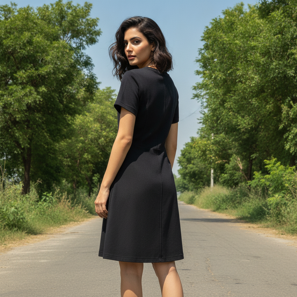 George Black Viscose Dress for Women | Elegant Short Sleeve A-Line Dress