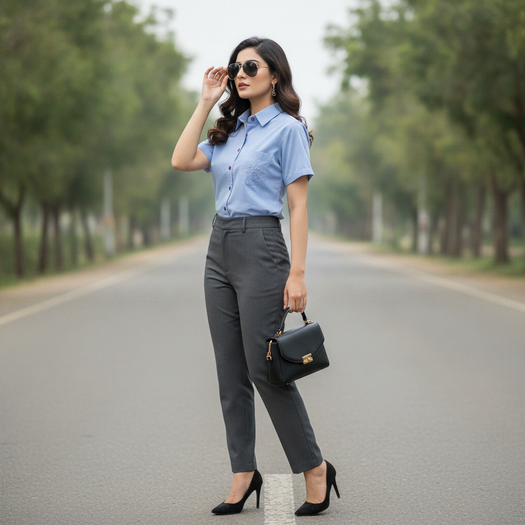 FMI Sky Blue Cotton Women's Shirt