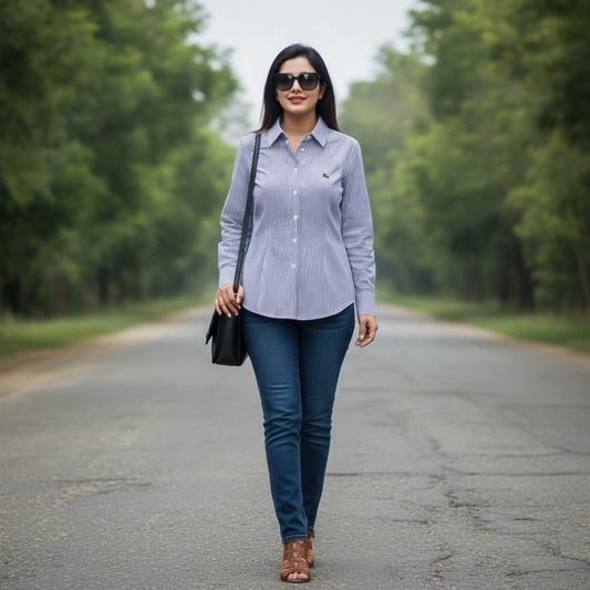 Legacy Blue & White Striped Cotton Women's Shirt