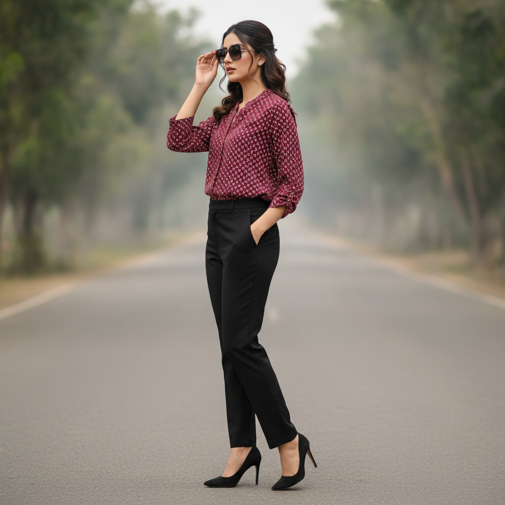 Italian Style Maroon Printed Viscose Women's Top