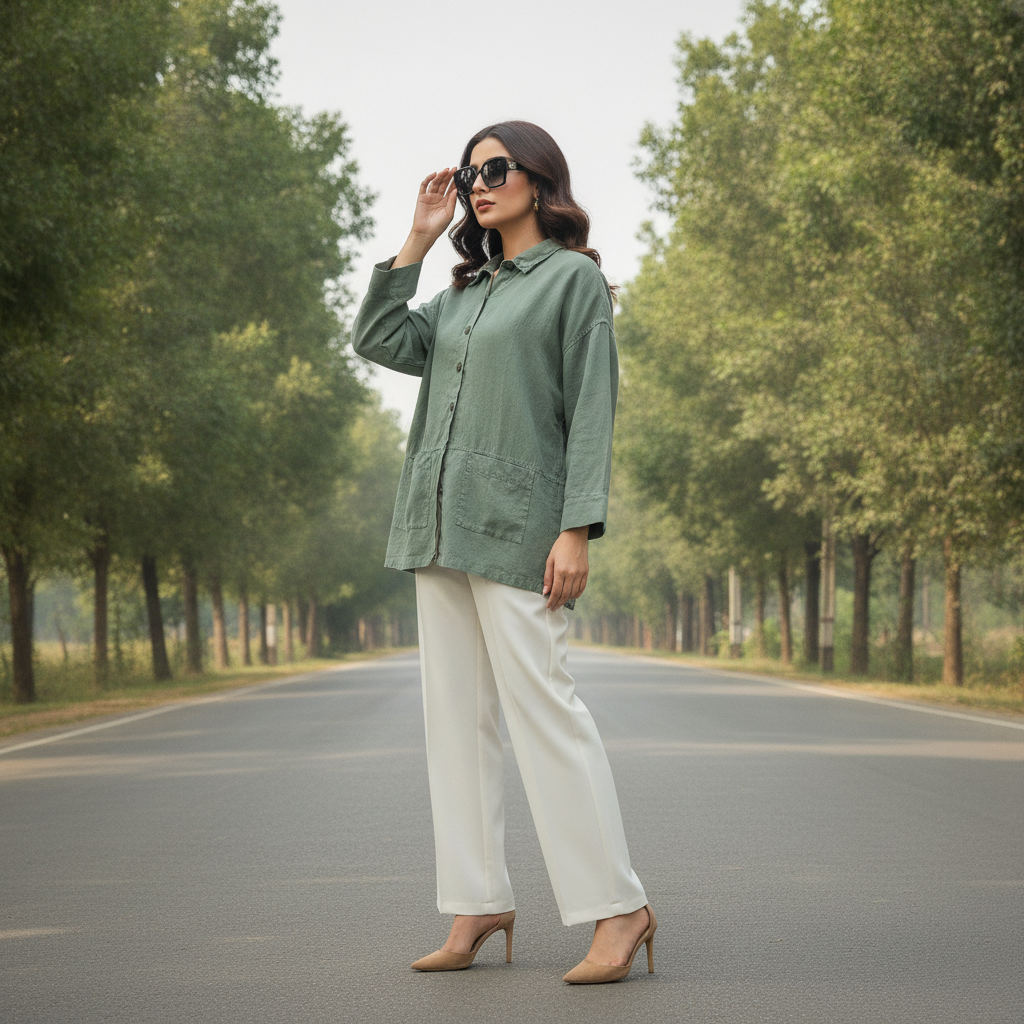 Shirting Olive Green Cotton Women's Shirt