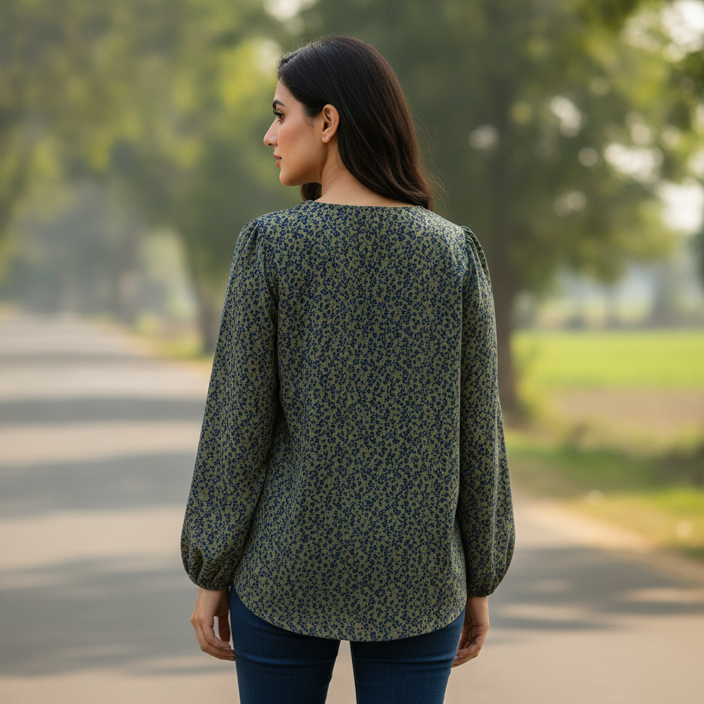 UC Olive Printed Viscose Women's Top ✅ Product Description