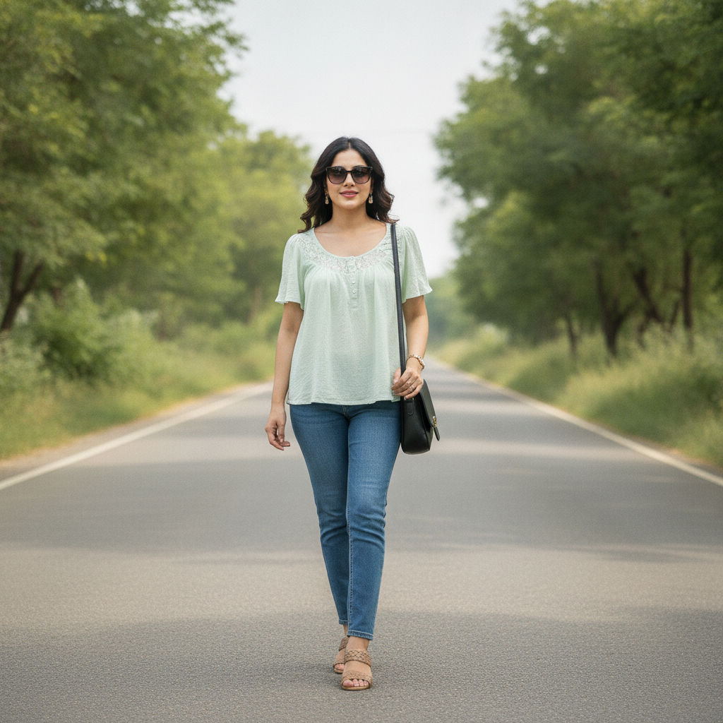 BONNARE Mint Green Viscose Women's Top
