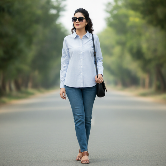 Franco Callegari Light Blue Striped Cotton Women's Shirt