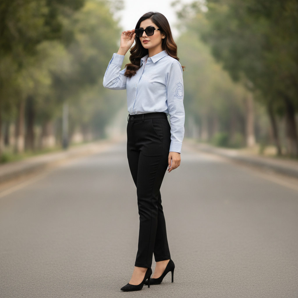 Franco Callegari Light Blue Striped Cotton Women's Shirt