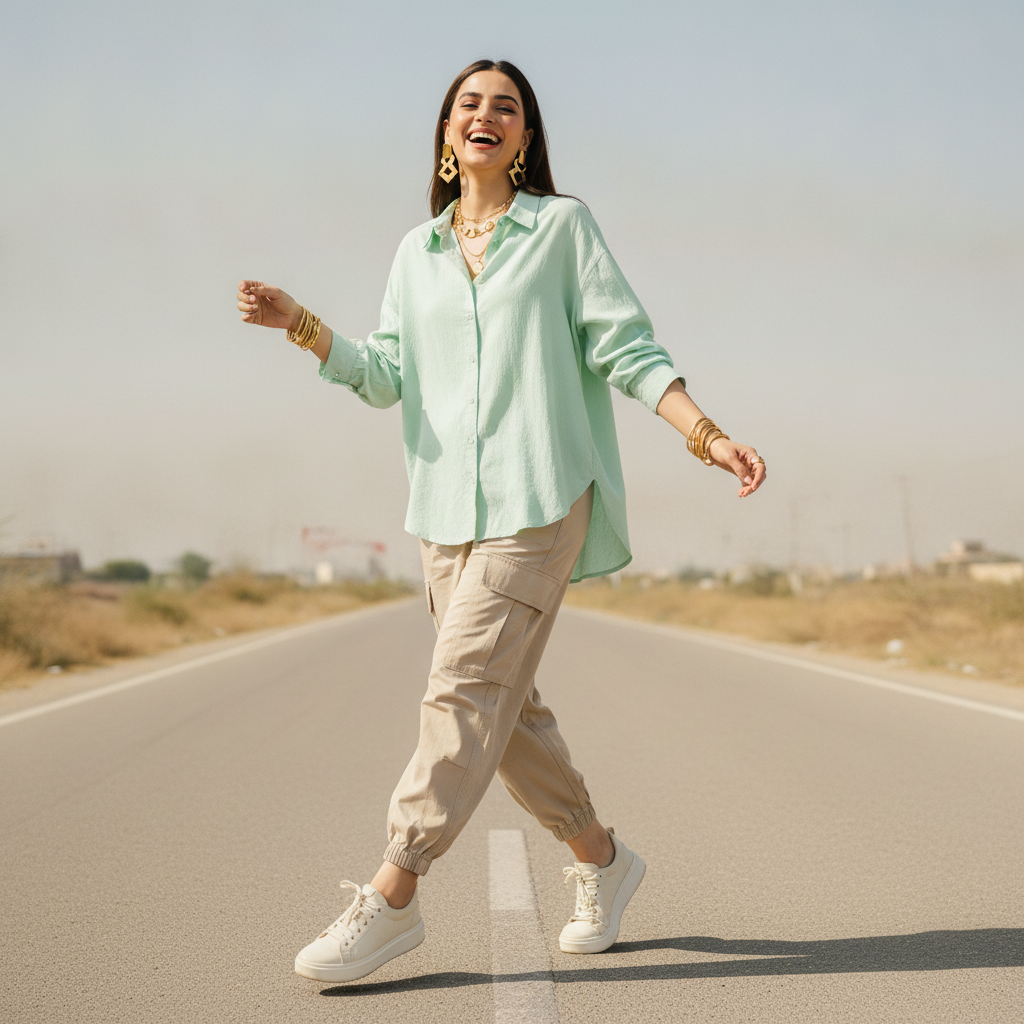 Primark Mint Green Cotton Women's Oversized Shirt