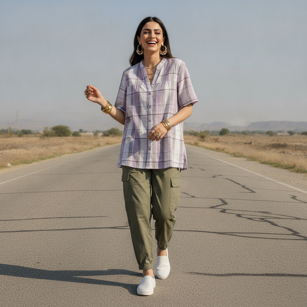 Bonnare Cotton Checked Top