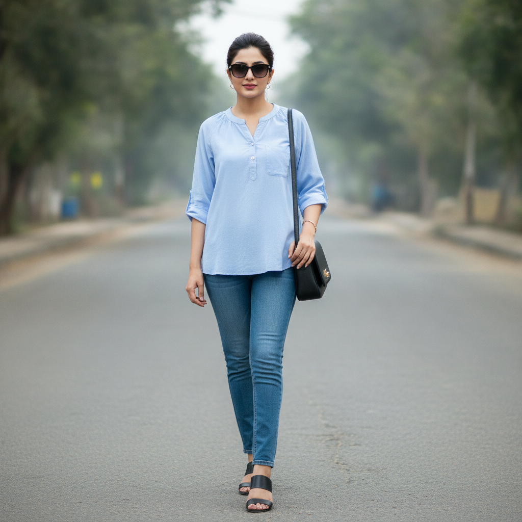 Janina Cotton Sky Blue Top
