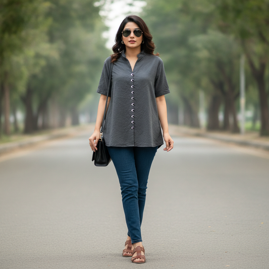 Bonnare Polyester Button Front Top