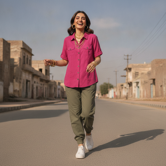 Outfit Women's Magenta Cotton Utility Shirt