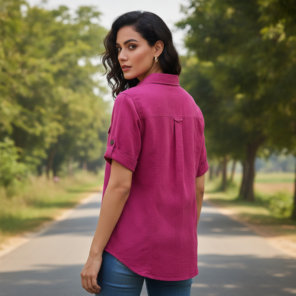Outfit Women's Magenta Cotton Utility Shirt