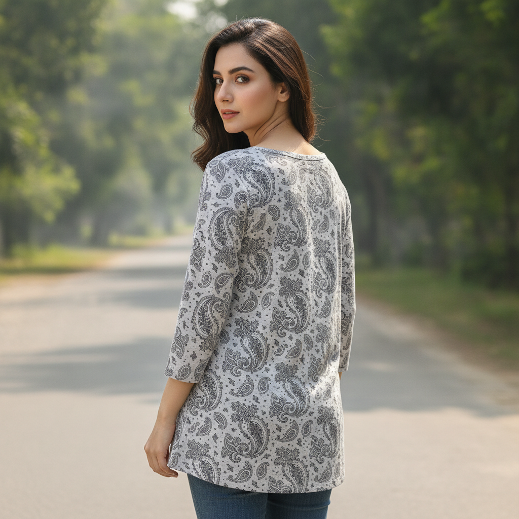 Infinity Women's Grey Paisley Print Viscose Top