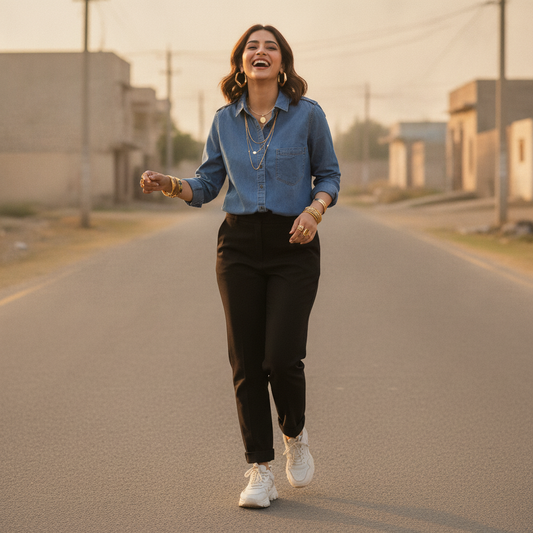 Zara Women's Blue Cotton Denim Shirt