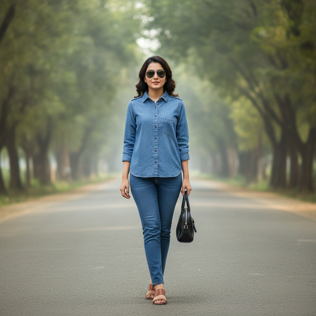 Zara Women's Blue Cotton Denim Shirt