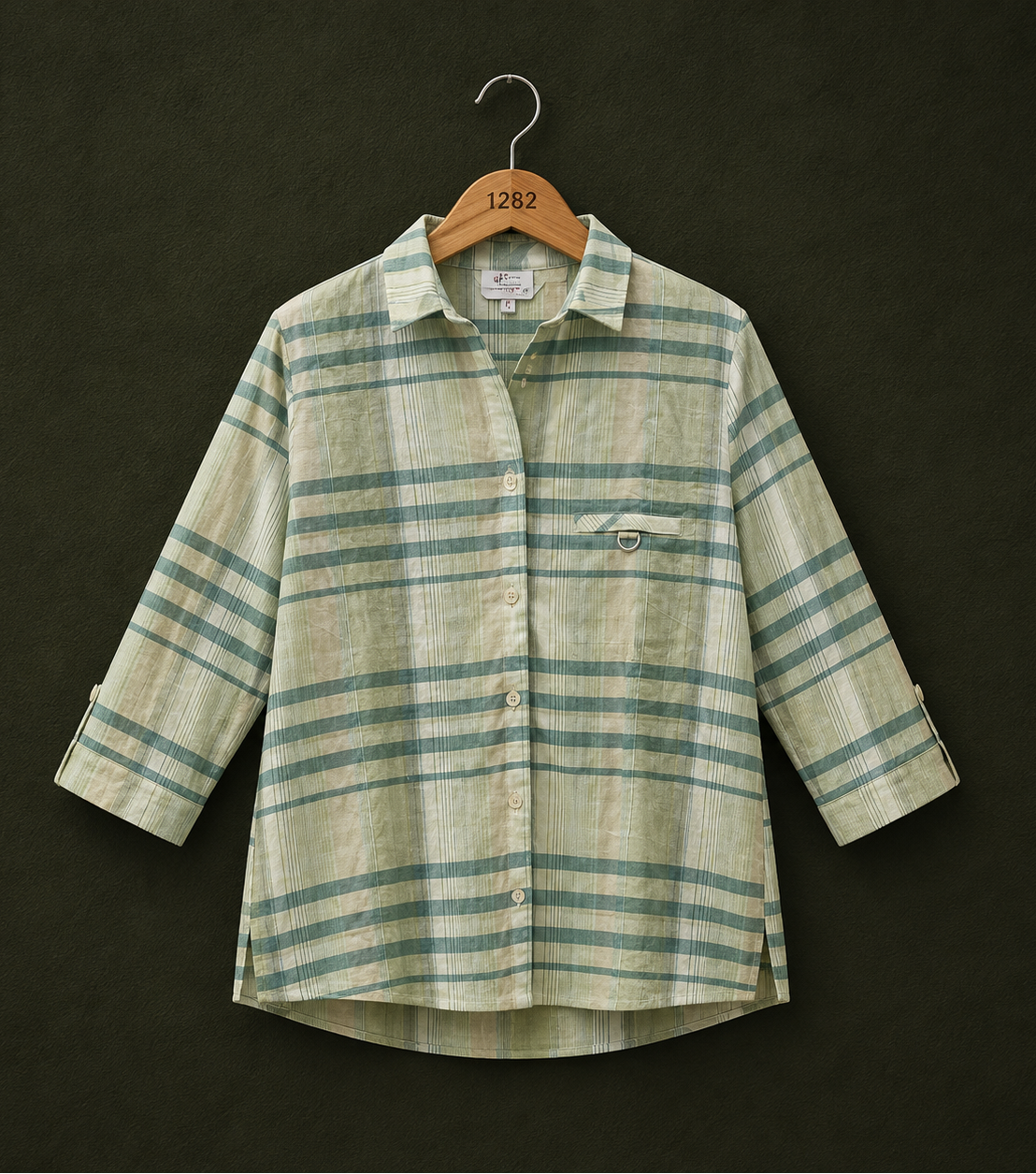 Sage Green Check Three-Quarter Sleeve Shirt – Bonnare Style