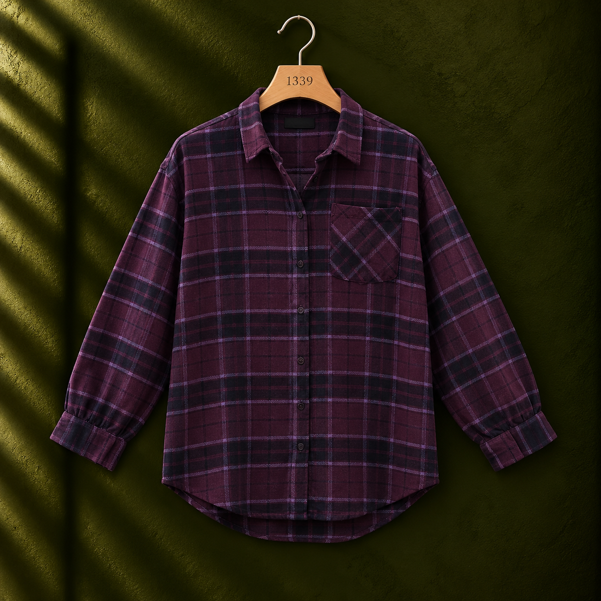 H&M Burgundy Plaid Check Button Front Women's Shirt