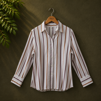 Brookshire Women's Multicolor Striped Cotton Button-Up Shirt