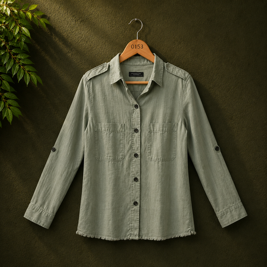 Zara Women's Sage Green Cotton Utility Shirt