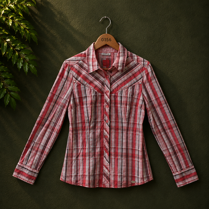 Street One Women's Red Plaid Cotton Button-Up Shirt