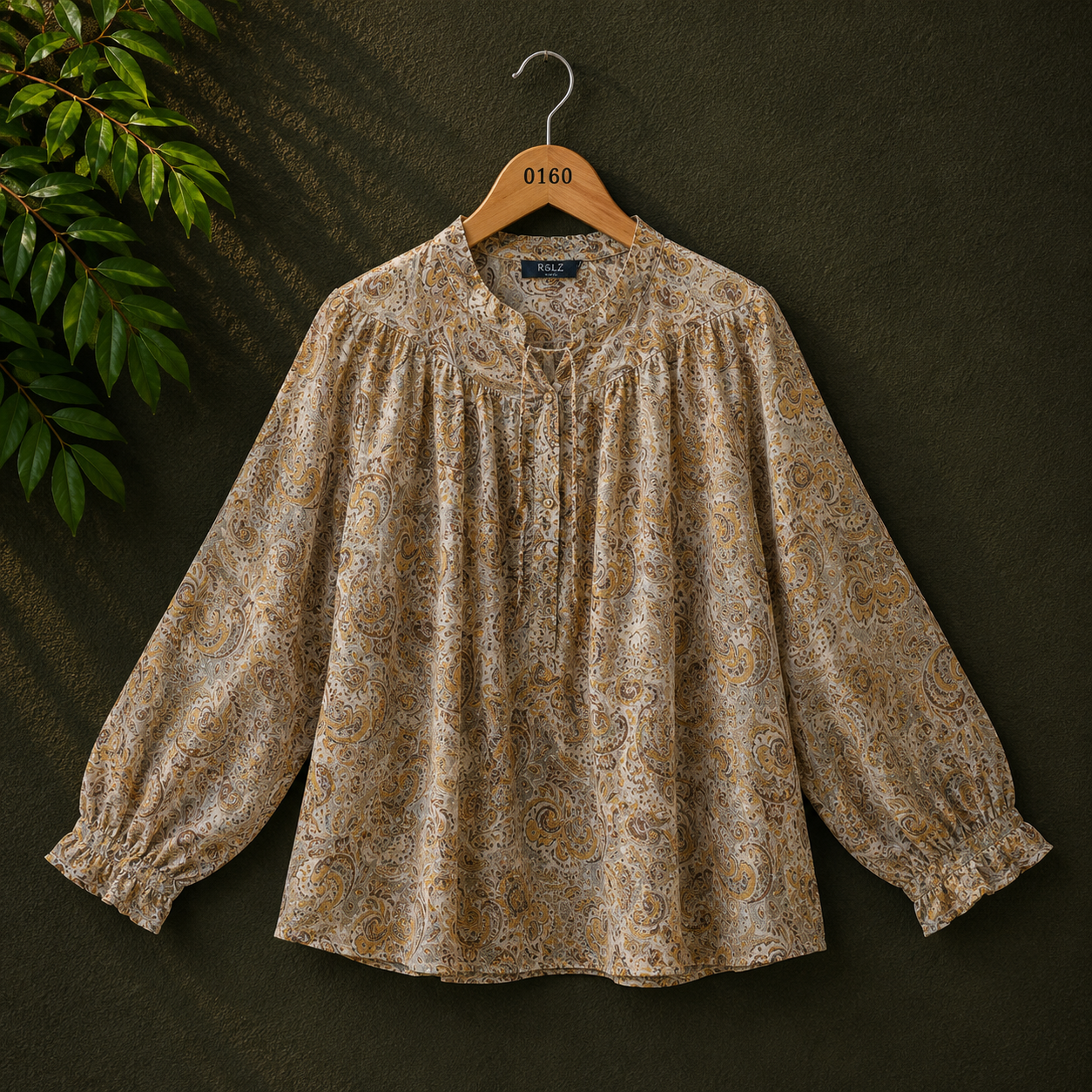 RBLZ Women's Beige Paisley Print Viscose Peasant Top