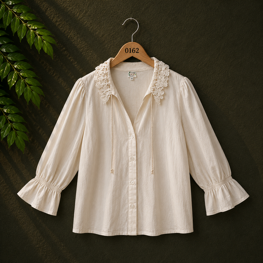 Distler Women's Cream Lace Collar Cotton Shirt
