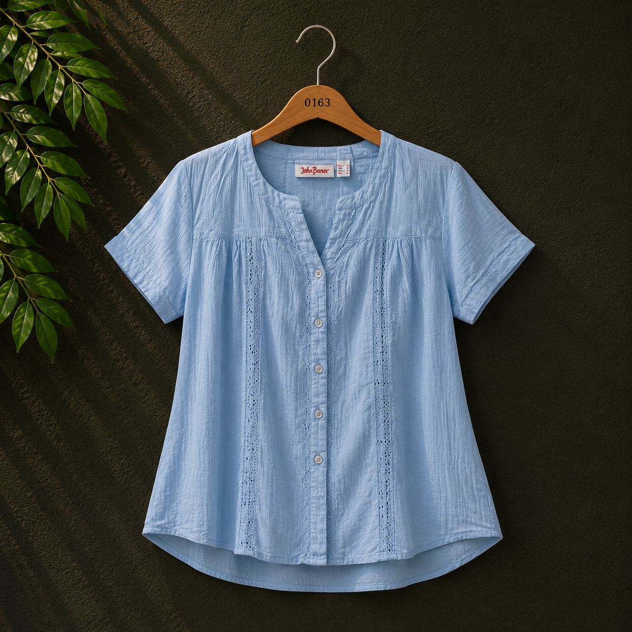 John Baner Women's Sky Blue Cotton Button-Up Blouse