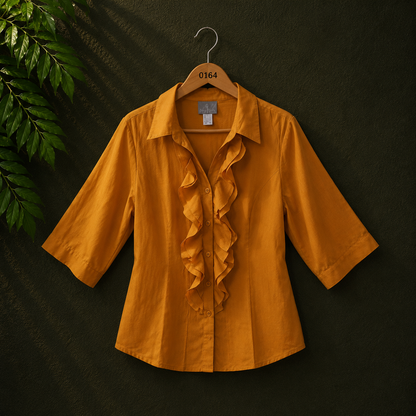 Fair Lady Women's Mustard Ruffle Front Viscose Shirt