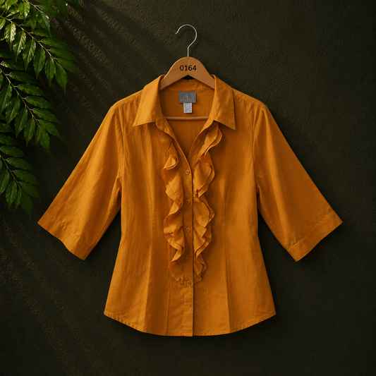 Fair Lady Women's Mustard Ruffle Front Viscose Shirt