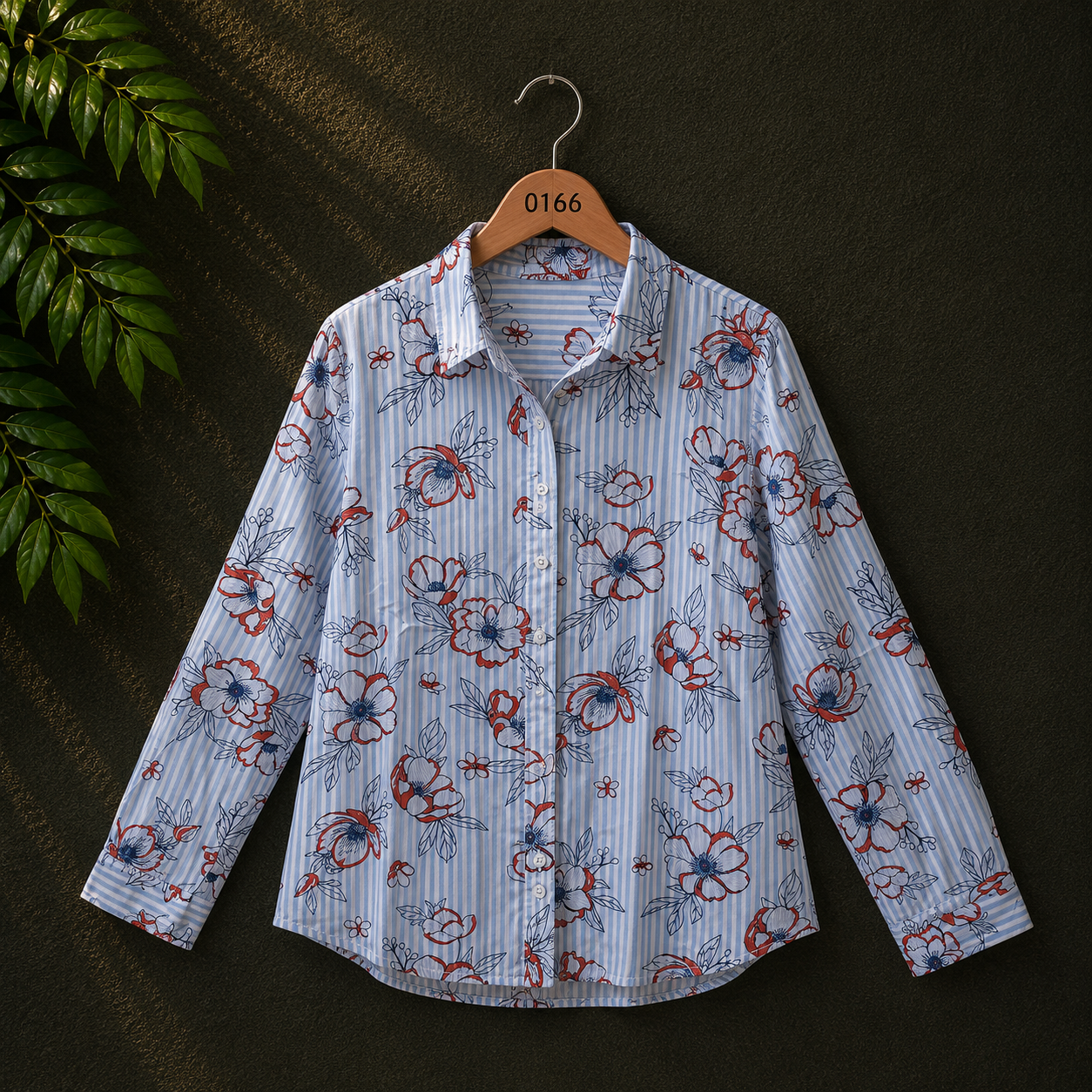 Mohito Women's Blue Floral Stripe Viscose Shirt