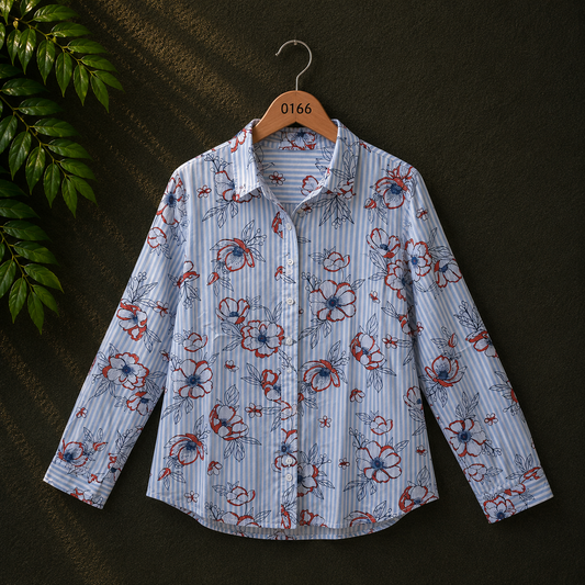 Mohito Women's Blue Floral Stripe Viscose Shirt