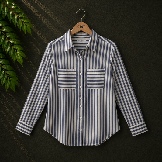 Pimkie Women's Blue & White Striped Viscose Shirt