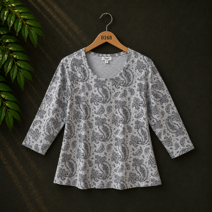 Infinity Women's Grey Paisley Print Viscose Top
