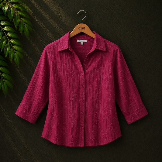 Infinity Women's Magenta Embroidered Cotton Shirt