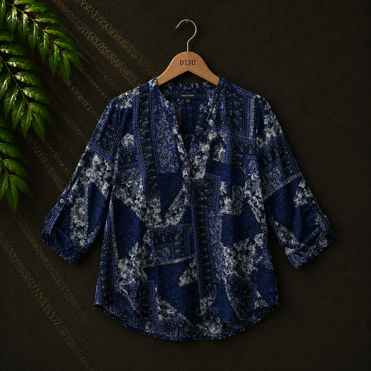 Atmosphere Women's Navy Patchwork Print Cotton Blouse