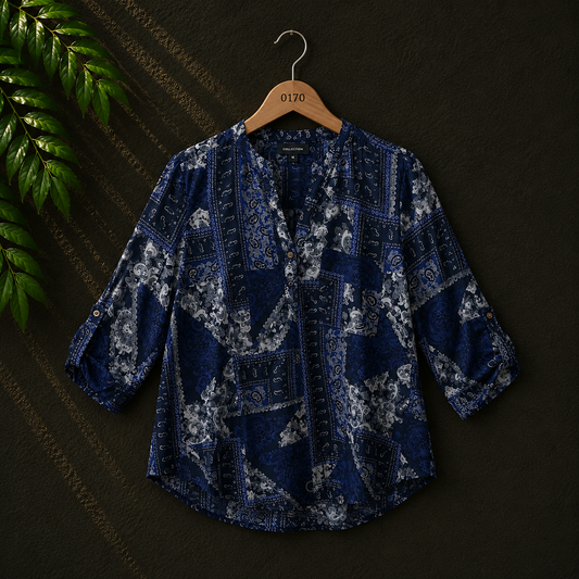 Atmosphere Women's Navy Patchwork Print Cotton Blouse