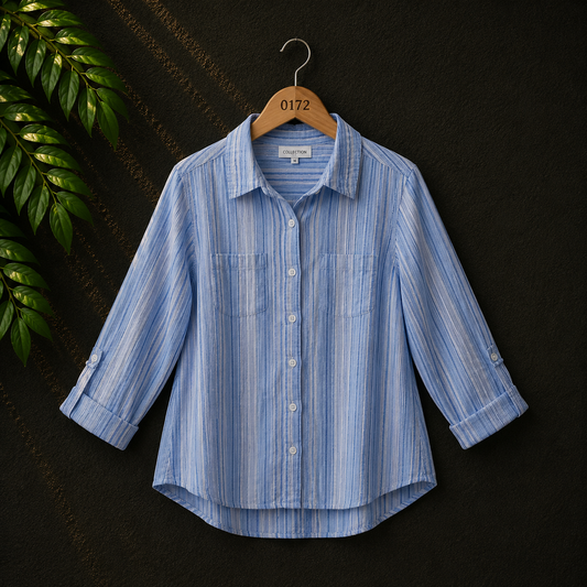 Cotton Co Women's Blue Stripe Cotton Shirt
