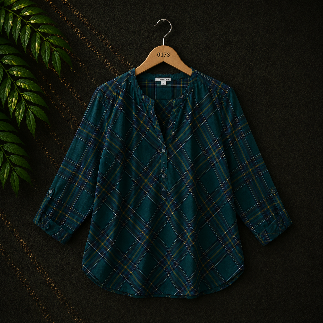 Charles Vogele Women's Green Check Cotton Blouse