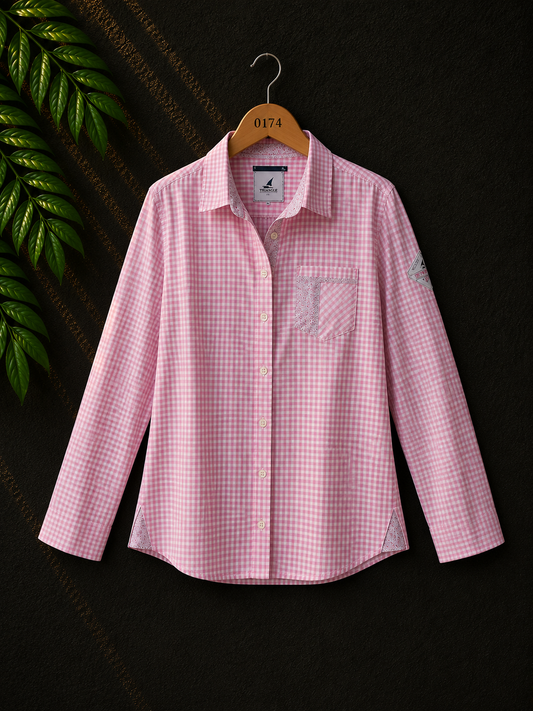 St. George Women's Pink Gingham Cotton Shirt