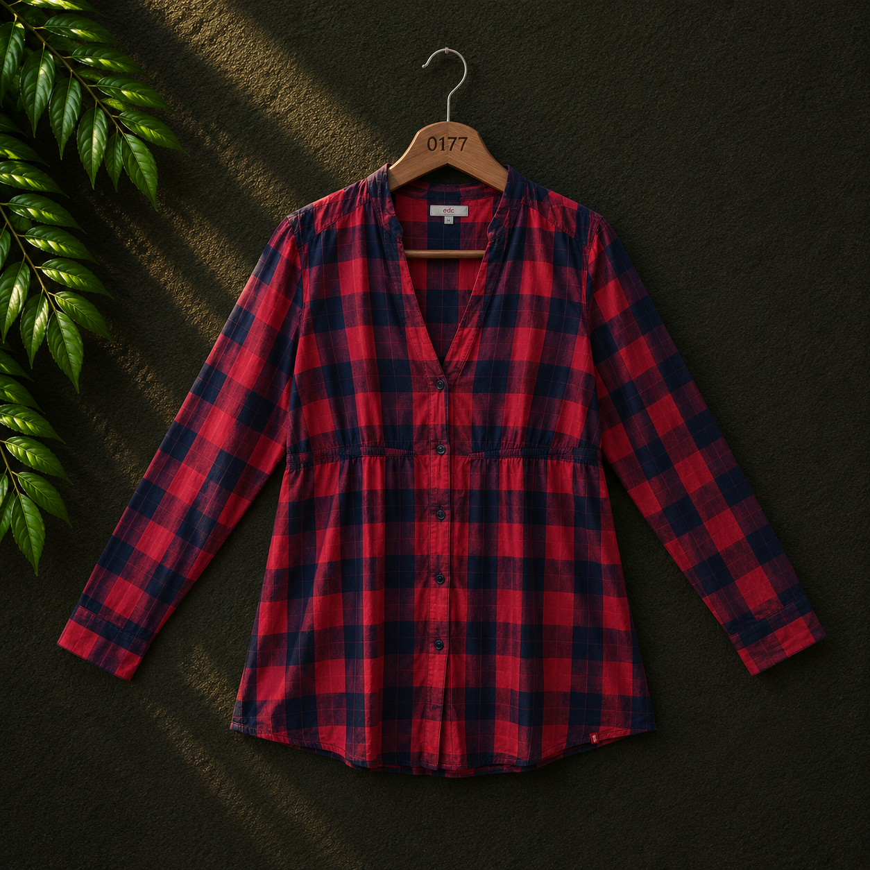 Bonnare Women's Red Check Cotton Tunic Shirt