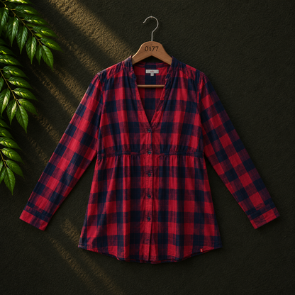 Bonnare Women's Red Check Cotton Tunic Shirt
